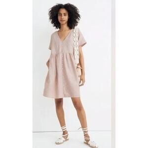 Madewell Dress Womens Medium Pink Alexandra Linen Blend Button Front Mini